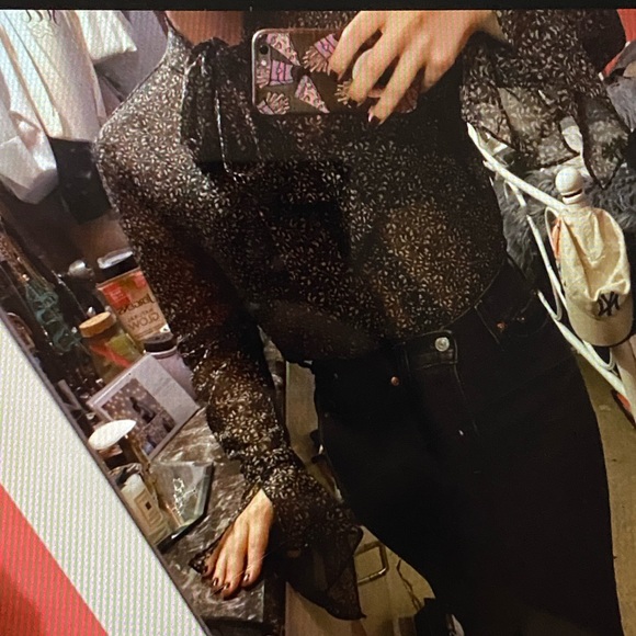 unknown Tops - Green Printed Pussybow Blouse Sz. S